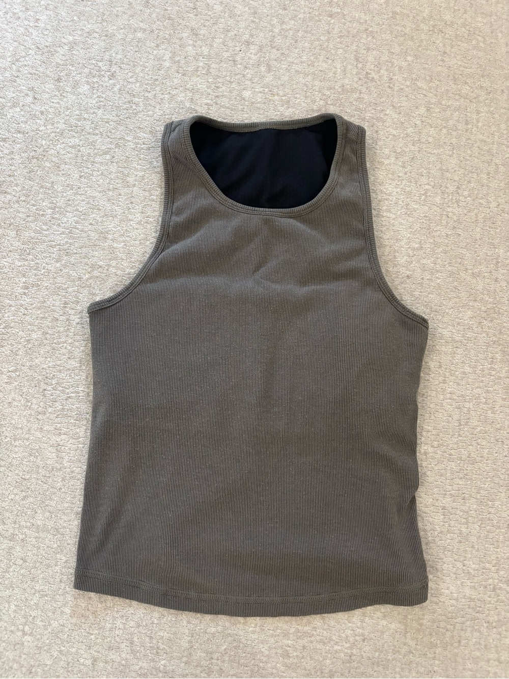 Vuori Olive Ribbed Tank with Black Neck Lining